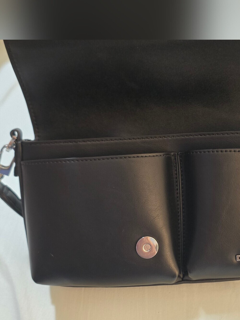 DKNY Black Leather Shoulder Bag Small Crossbody Purse Silver Hardware - Picture 5 of 6